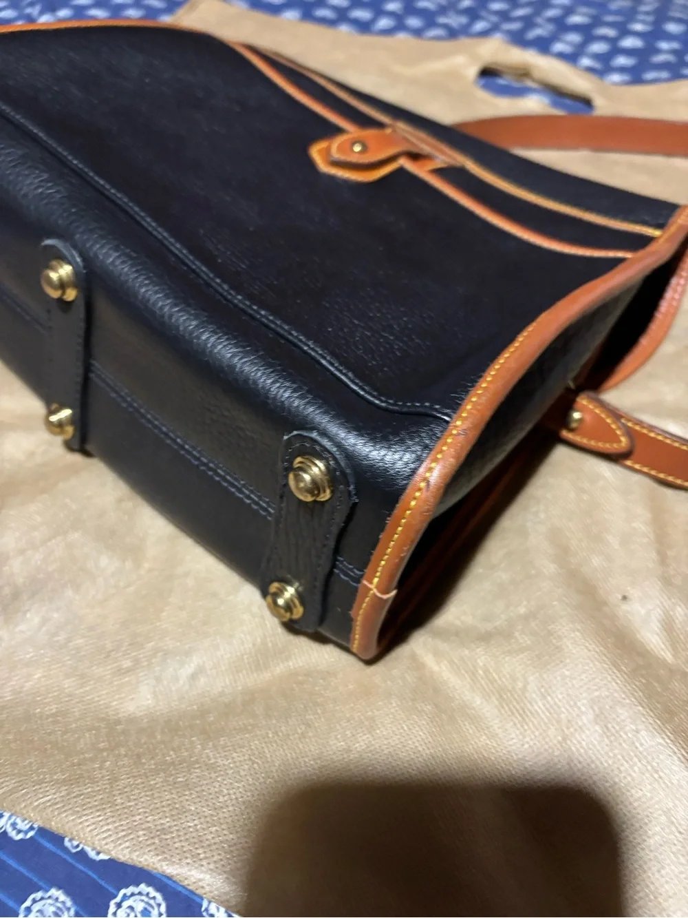 Dooney & Bourke Black Pebbled Leather Messenger with Brown Trim